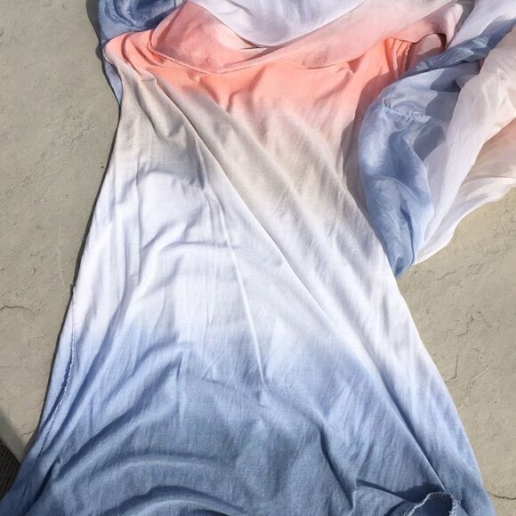 Vintage sheer Blouse Peach Fuzz Blue silk two piece layered Ombré Top size Small - Picture 5 of 16